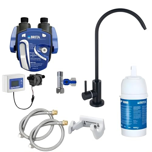 AORA | Untertisch-Wasserfilter-System mit 1-Weg-Wasserhahn | kompatibel mit BRITA Filter P1000 & Filterkopf | reduziert Kalk & verbessert Geschmack | SOFIA Edelstahl Schwarz mit Digiflow