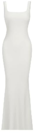 creamy fabrics Ribbed Tank Top Maxikleid für Damen – Ärmelloses Sommerkleid, langes Stretch-Bodycon-Midi-Dress, Slim fit, Casual, Freizeit- und Strandkleid