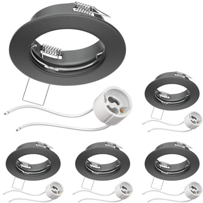 ledscom.de 5x Decken-Einbaurahmen FERE Einbaurahmen anthrazit matt (LED/Halogen/GU10/MR16/PAR16/50mm) inkl. GU10 Fassung