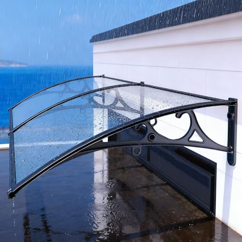 Vordach für Haustür 80 120 200 360 500 cm Draußen Regendach, Transparentes Pultbogenvordach, Polycarbonat, Schützt Vor Regen Schnee für Terrasse, Veranda Fenster(70x160cm)