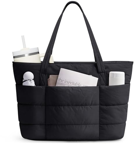 Narwey Tote Bags for Women, Ladies Handbags & Shoulder Bags, School Work Laptop Bags for Women, Quilted Puffer Teacher Hand Bag for College Shopping Travel Gym Beach