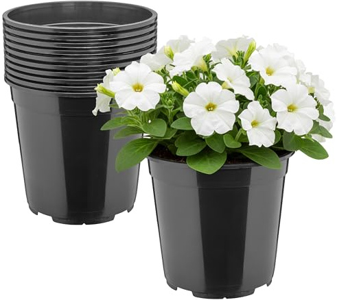 Garronda Blumentopf rund hoch Kunststoff Ø20 x 19 cm (4L) 10er Set mit Drainagelöchern Pflanztopf Robustes PP Pflanzgefäß für Garten Gewächshaus Balkon Anzucht Innen Außenbereich Schwarz GD-0203