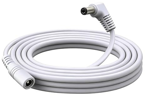 1 Stück 4m 5.5x2.1 mm 12V DC Power Verlängerungskabel, 24V Netzteil Adapter 90 Grad Rechter Winkel Männlich Weiblich Verlängerung Kabel Netzkabel Verbinder 22AWG, für Sicherheitskameras, Weiß
