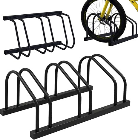 Relaxdays Fahrradständer Boden & Wandmontage, 3 Räder, bis 65 mm Reifenbreite, Garage, Hof, Reihenparker, Stahl, schwarz