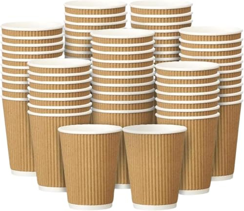 EcoWise 4Oz/120ml Disposable Coffee Cups - Pack of 50 Brown, Leak-Resistant Triple Wall Insulated Coffee Cups - Takeaway Kraft Paper Ripple Cups for Hot and Cold Drinks (50, 4Oz)