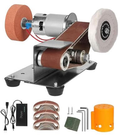 Lijadora De Banda Eléctrica,Lijadora Pequeña,Afilador De Cuchillos,Máquina De Pulir Y Lijar De Banda Multifunción Para Metal Y Carpintería,7 Velocidades Ajustables y 30 Cintas De 330x30mm, (A)