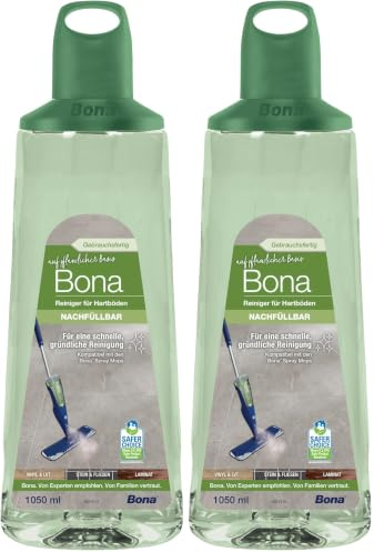 Bona Laminatreiniger für Laminat Fliesen & Vinylboden 850 ml, streifenfreier Fliesenreiniger, Bodenreiniger für Stein PVC & LVT, Hartbodenreiniger Premium Spray Mop Kartusche (Packung mit 2)