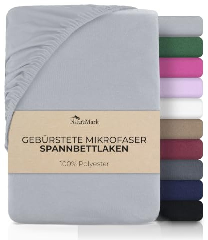 NatureMark Mikrofaser Spannbettlaken – weich, atmungsaktiv und pflegeleicht – hautfreundlich, schnelltrocknend und formstabil - 180x200 cm, Silber Grau