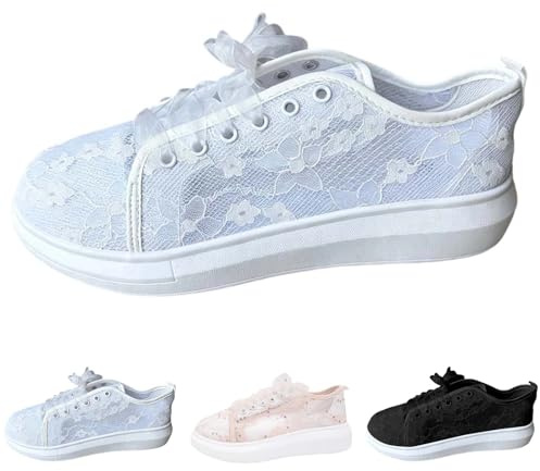 Traditional Shoes Women's Lace Flat Dirndl Shoes Lightweight Linen Shoes Comfortable Fabric Shoes Breathable Mesh Costume Dirndl Shoes Oktoberfest Trainers Festive Summer Shoes Lace Pattern Bridal