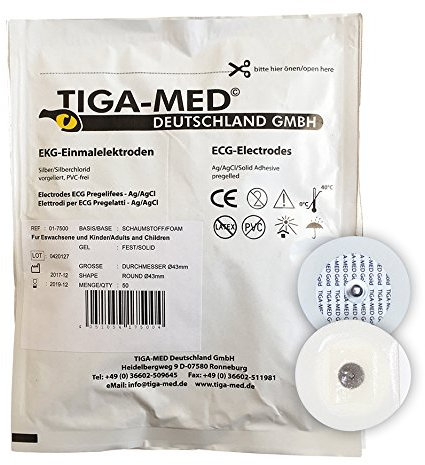 TIGA-MED EKG Einmal Elektroden mit Festgel/Solidgel | 1.000 Stück (20 x 50) | Durchmesser: 43 mm | Made in EU | Krankenhausqualität | Einweg Klebeelektroden