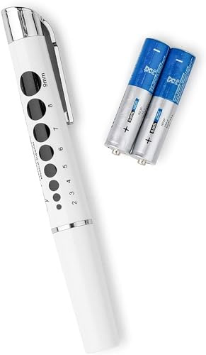 Primacare - Linterna de análisis (luz LED, con forma de bolígrafo, con tabla de medidas de pupila)