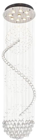 A1A9 Moderner Spiralkugel Kristallleuchter, Spectacular Droplet Deckenleuchte, Klare K9 Kristallkugel Pendelleuchte für Wohnzimmer Eingangsbereich Flur Foyer Romantisches Dekor, Größe: D50cm H180cm