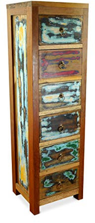 livasia Asiatische Kommode aus Massivholz – 35x30x125cm – Handgefertigtes Sideboard aus Teakholz, Nachhaltig aus recyceltem Bootsholz, Vintage Look, Zeitloser asiatischer Charme (Bunt)