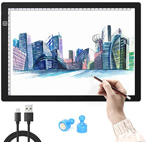 Mesa de Luz para Dibujo A4, Mesa de Luz para Tablero de Dibujo A4 LED Tableta de Luz 3 Modos de Iluminación, Light Pad Ultradelgada con Panel Táctil Inteligente y para Artistas, Animación, Diseño