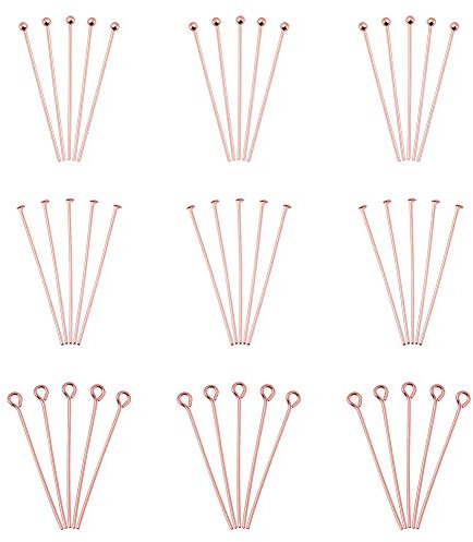 Craftdady 300Pcs Rose Gold Mixed Pins: Eye, Ball, Flat Head Pins for Beading Jewelry Making