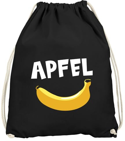 MoonWorks® Turnbeutel lustiger Aufdruck Apfel Banane Witz Scherz Nonsens Gymbag Schwarz unisize