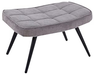 byLIVING Hocker UTA/gepolsterter Fußhocker in Cord-Stoff grau mit Ziersteppung/Gestell schwarz pulverbeschichtet/Fuß-Ablage/Sitzhocker/Fußbank / 60 x 39 x 41 cm (BxHxT)