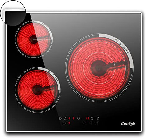Cooksir Glaskeramikkochfeld mit Rahmen, Kochfeld 3 platten, 5700W, 60cm, Einbau Glaskeramikkochfeld 3 Zonen, Glaskeramik Kochplatte mit Infrarot-Wärme, 9 Leistungsstufe, Kein Stecker
