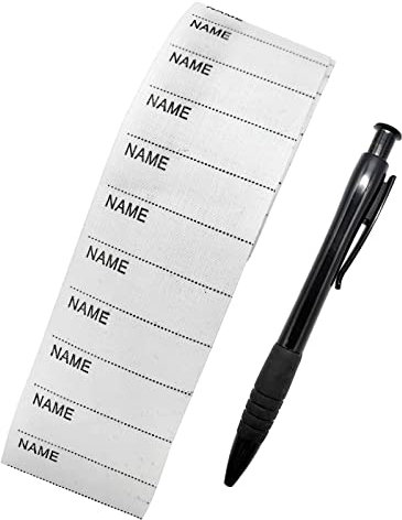 Junsasi 100pcs Name Tags with Pen Iron on Labels Washable Tapes Woven Clothing Labels for Clothes School Uniform Bags Towels Hats Gloves Scarves for Nursing Care Rest Home