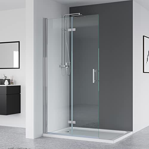 IMPTS walk in dusche 120x195 cm glas Duschwand Duschabtrennung 2-teilig faltbar Duschkabine Rahmenlos ESG Nano Glas,OHNE Duschwanne