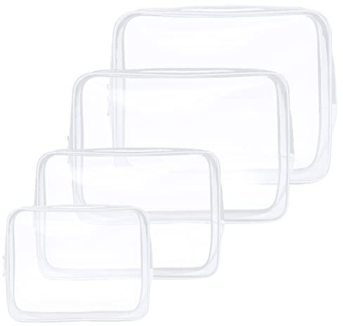 Aucuu Kulturtasche Transparent,4 Stück Kosmetiktasche Durchsichtig, wasserdichte PVC-Reise-Waschtaschen, TSA-zugelassene Make-up-Taschen, für Familie, Männer un Frauen, Weiß