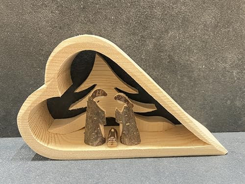 Natürliche Lebensfreude - Große Holz Krippe Herz - Handarbeit 100% Made in Germany - Unikat - Weihnachten - Deko - Nachhaltig - Plastikfrei