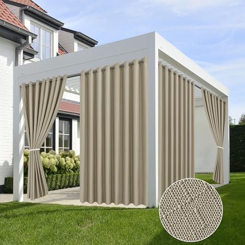 HolidayIdeas Leinen-Outdoor-Vorhänge für Terrasse, 4 Paneele, wasserdicht, Taupe, Außenvorhänge, 279,4 x 274,3 cm, Pavillon, breite Vorhänge, wetterfest, Privatsphäre für Pergola, Veranda, Cabana,