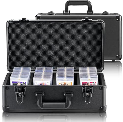 VEVOR Aufbewahrungsbox, 4 Fächer, Tragetasche für Sammelkarten mit Schaumstoffteilern und Schlüsselschloss, für 108 PSA-Karten, 76 BGS-Karten, 84 SGC-Karten, 388 Top Loader oder 999+ lose Karten
