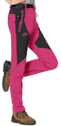 Rdruko Softshellhose Damen Winter Snowboardhose Gefüttert Warm Skihose Wasserdicht Winterhos Outdoorhose Wanderhose Trekkinghose mit Taschen (Rosenrot, S)