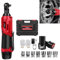 DICN 3/8 Cordless Electric Ratchet Wrench,12V Power Ratchet Tool Kit 40NM with 2X 1500mAh Batteries, Fast Charger, 7 Sockets for Repair Tool- Red