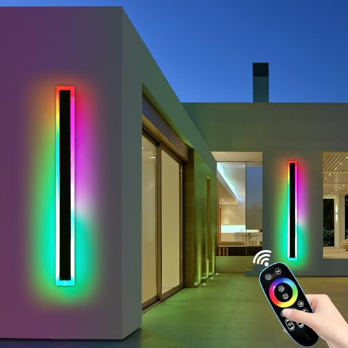 Mikeru Outdoor RGB-Wandleuchte, 16 Farben dimmbare Wandleuchte IP65 wasserdicht Weihnachten Wandleuchte 3000K-6000K mit Fernbedienung, 10%-100% dimmbare Außenwandleuchte für Hof, Villa, Zaun 150CM