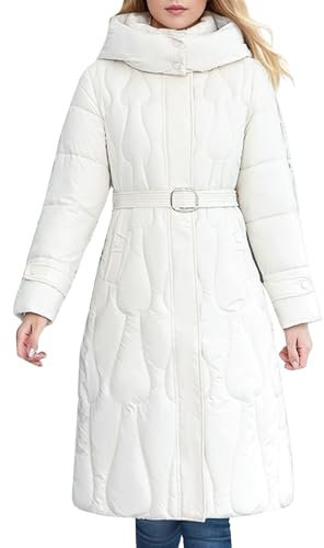 ZRYAZQ Daunenmantel Damen Lang Leicht mit Gürtel Steppmantel Winter Lange mit Kapuze Daunenjacke Dicke Elegant Langer Wintermantel Damen Warm Puffer Jacke Oversize Warme Daunenjacken mit Taschen