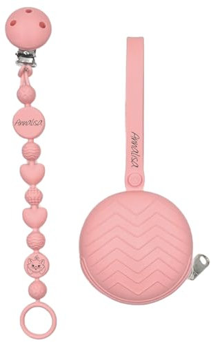 Portaciuccio, Portasucchietto IN SILICONE, Catenella portaciuccio personalizzata con nome BUBBLE ROSA PASTELLO BABYJART, lavabile, sicura per il bambino, compatibile con ciuccio MAM e CHICCO!