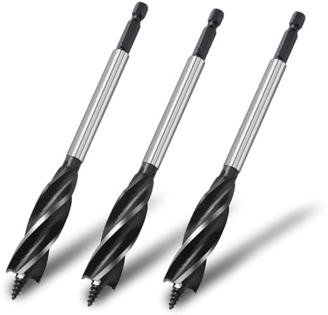 hsawbit 3pcs x 19mm x 165mm Wood Drill Bit, Auger Drill Bits for Wood 1/4 Inch Hex Shank Woodworking Hole Drill Bit