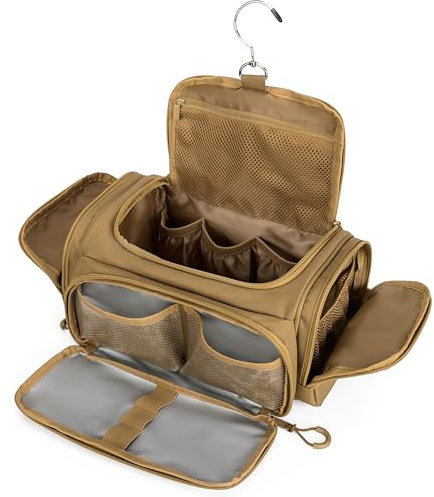 Prokva Trousse de Toilette Tactique pour Homme, Trousse d'hygiène à Suspendre, Trousse de Toilette de Voyage pour Rasage, Essentiels de Douche et Articles de Toilette, Kaki (Sac Vide)