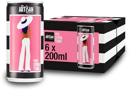 The Artisan Drinks Company Pink Citrus Tonic Water - 200mlx6 Cans - Natural Ingredients - Tonic for Gin - Grapefruit, Blood Orange, Lemon & a Hint of Basil - Pink Gin Mixer