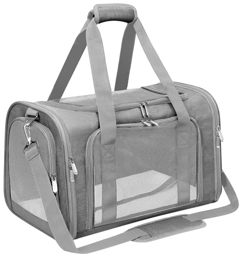 Soft-Sided Cat/Dog/Pet Carrier - Collapsible Pets Travel Carriers For Big Cats/Small Dogs With Shoulder Strap & Removable Mat - Mesh Puppy Carry Bag - Up to 16 Lbs - Airline Approved (Grey)