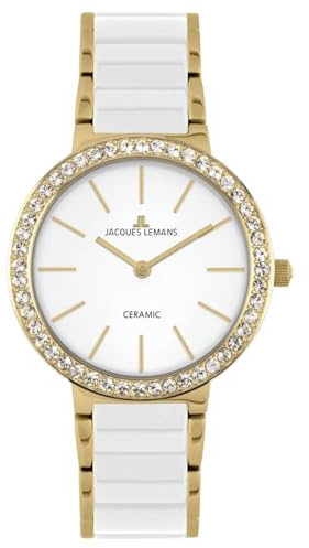 JACQUES LEMANS Damenuhr Monaco Goldfarben/Keramik Weiß 50-7D