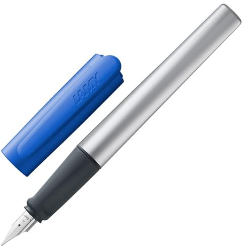 Lamy nexx blue Füller - Füllhalter mit rutschfestem Griff & polierter Linkshänder-Stahlfeder (LH) in Strichbreite M - dreieckiges Gehäuse aus Aluminium - inkl. Tintenpatrone T 10 blau