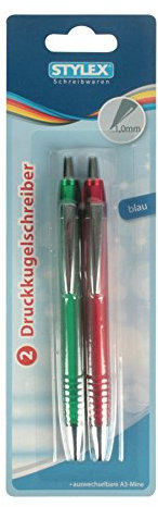 Stylex 30255 Druckkugelschreiber Tintenfarbe, 2 Stück, blau/sortiert