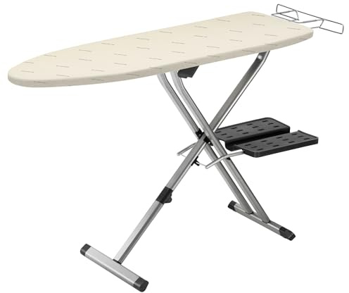 Rowenta IB9100 Pro Compact Professionelles platzsparendes Bügelbrett, zusammenklappbar, 4 Beine, mit Kleiderbügeln und Baumwollbezug, 45,7 x 137,2 cm, Beige, Metall, 45,7 x 137,2 cm