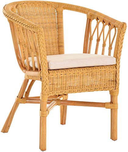 Korb-Outlet Stapelbarer Rattan-Sessel/Stuhl aus Natur-Rattan inkl. Polster in der Farbe Honig