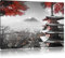 Pixxprint Japanischer Tempel im Herbst Schwarz, B&W, Größe: 100x70cm, Leinwandbild, fertig gespannt, Wandbild, Dekoration, Kunstdruck, kein Poster