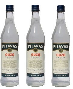 3x Ouzo Nektar Pilavas 38%-Vol. 3 Flaschen a 700 ml Set Griechenland + 2 Probier Sachets Olivenöl aus Kreta a 10 ml