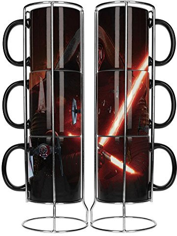 SD toys Set de 3 Tazas apilables, cerámica, Negro, 8 cm