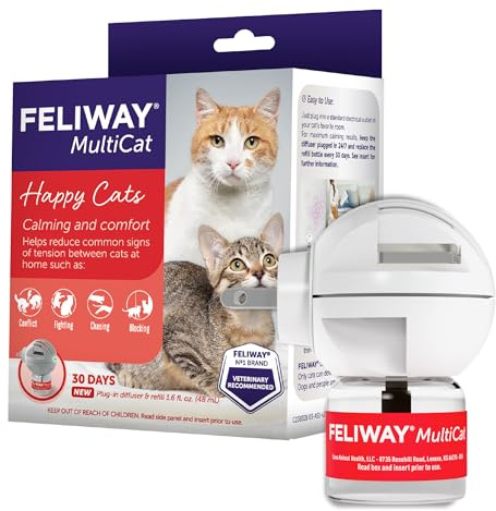 FELIWAY MultiCat 30 Day Cat Calming Plug In Pheromone Diffuser Starter Kit, 48ml - Helps Reduce Conflicts and Signs of Tension in Multi-Cat Households