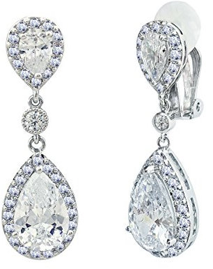 SELOVO Bridal Cubic Zirconia Clip-on Dangle Earrings Clear CZ Crystal Girls Women Jewelry