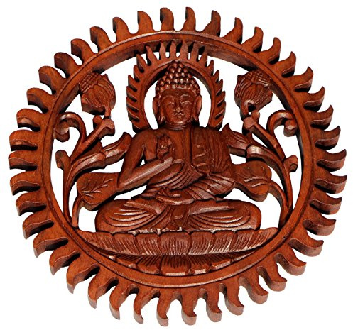 Wogeka Buddha Meditation Holz Relief Wand Deko Handarbeit Bali Rel32 | Sonne