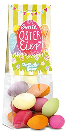 Bunte Ostereier, süßer Naschbeutel mit 60 Gramm leckeren Sommermandeln, Mandeln in feiner Joghurtcreme und dünner Zuckerdecke, tolles Ostermitbringsel