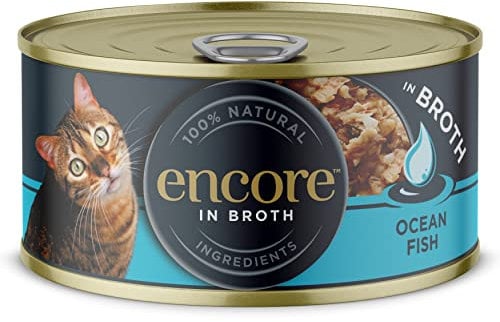 Encore 100% natürliches Premium Nassfutter für Katzen, Meeresfisch in Brühe für erwachsene Katzen - Packung mit 16 x 70g Dosen
